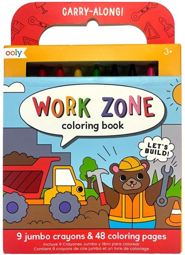 Ooly - Carry Along Crayons & Coloring Book Kit - Work Zone (Set of 10)