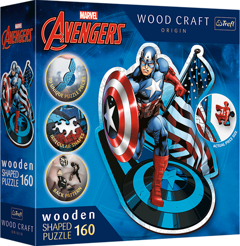 Trefl 160 Wooden Shaped Puzzles - Fearless Capitan America / Disney Marvel Heroes_FSC Mix 70%"