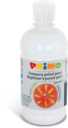 Primo - Kant-en-Klare Plakkaatverf voor Beginners, Fles Van 500 ml met Dop met Debietregeling Wit 100