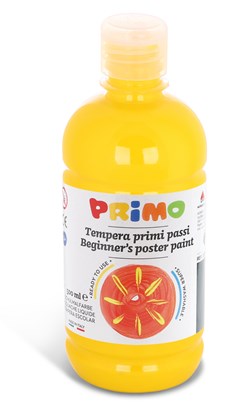 Primo - Kant-en-Klare Plakkaatverf voor Beginners, Fles Van 500 ml met Dop met Debietregeling Primair Geel 201