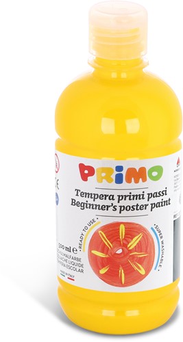 Primo - Kant-en-Klare Plakkaatverf voor Beginners, Fles Van 500 ml met Dop met Debietregeling Primair Geel 201