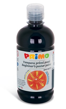 Primo - Kant-en-Klare Plakkaatverf voor Beginners, Fles Van 500 ml met Dop met Debietregeling Zwart 800