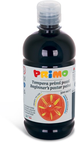 Primo - Kant-en-Klare Plakkaatverf voor Beginners, Fles Van 500 ml met Dop met Debietregeling Zwart 800