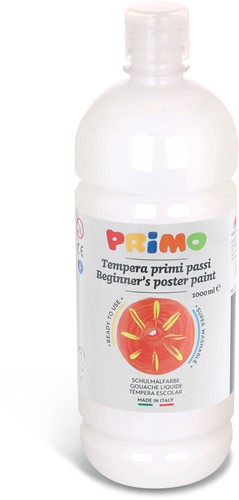 Primo - Kant-en-Klare Plakkaatverf voor Beginners, Fles Van 1000 ml met Dop met Debietregeling Wit 100