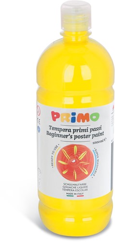 Primo - Kant-en-Klare Plakkaatverf voor Beginners, Fles Van 1000 ml met Dop met Debietregeling Primair Geel 201