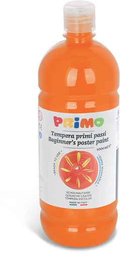 Primo - Kant-en-Klare Plakkaatverf voor Beginners, Fles Van 1000 ml met Dop met Debietregeling Oranje 250