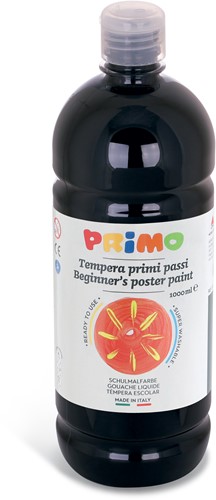Primo - Kant-en-Klare Plakkaatverf voor Beginners, Fles Van 1000 ml met Dop met Debietregeling Zwart 800
