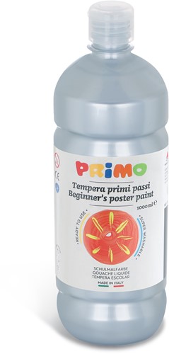 Primo - Kant-en-Klare Plakkaatverf voor Beginners, Fles Van 1000 ml met Dop met Debietregeling Zilver 910
