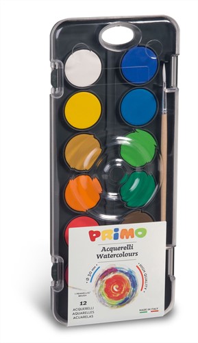 Primo - Aquarelverf Tablet/Penseel Ø30 mm (12 Kleuren)