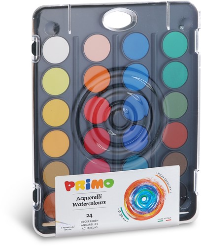 Primo - Aquarelverf Tablet/Penseel Ø30 mm (24 Kleuren)