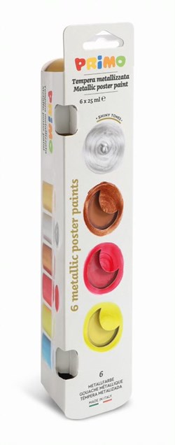 Primo - Plakkaatverf in Potje, 6 Metallic Kleuren, 25 ml