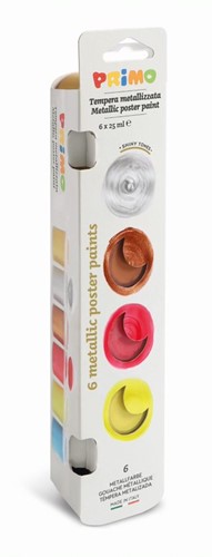 Primo - Plakkaatverf in Potje, 6 Metallic Kleuren, 25 ml
