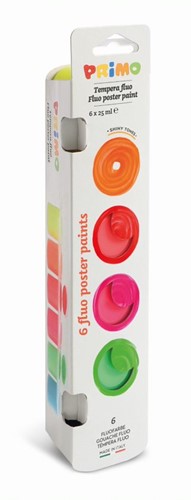 Primo - Plakkaatverf in Potje, 6 Fluor Kleuren,