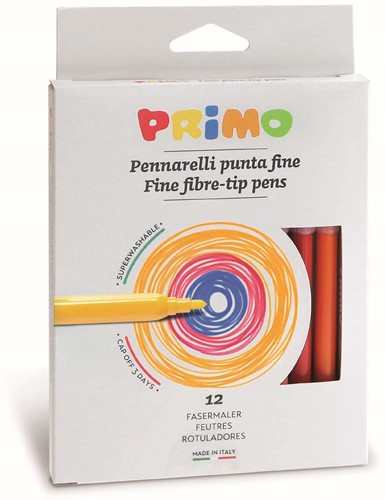 Primo - 12 Viltstiften Uitwasbaar Dun Ø2.5 mm in Doos