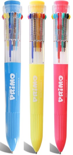 Primo - Pen (10 Kleuren) in Blister Geel/Blauw/Roze