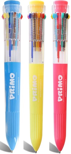Primo - Pen (10 Kleuren) in Blister Geel/Blauw/Roze