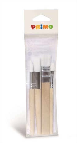Primo - 4 Jumbo Houten Kwasten, Synthetisch, 2 Plat, 2 Rond,