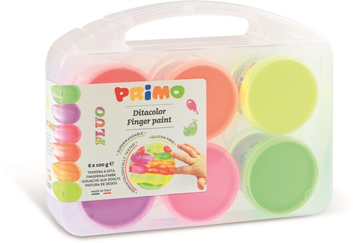Primo - Vingerverf Fluor 6 Potjes in Koffer (6x100gr)