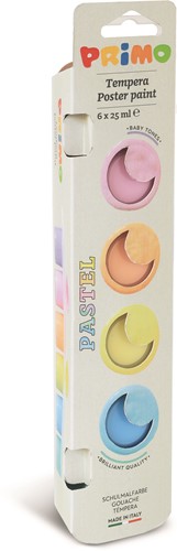 Primo - Plakkaatverf Pastel in Potje, 6 Kleuren, 25 ml