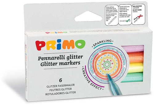 Primo - 6 Viltstiften Glitter Ø2 mm in Doos