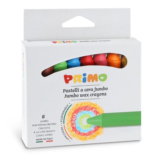 Primo - 8 Kleuren Jumbo Waskrijt Rond Ø13x85 mm in Doos
