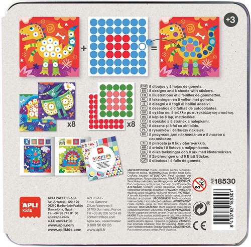 APLI - Dino stickers in blik (8 kaarten, stickers&vb)-3