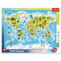 Trefl 25 Frame - World map with animals