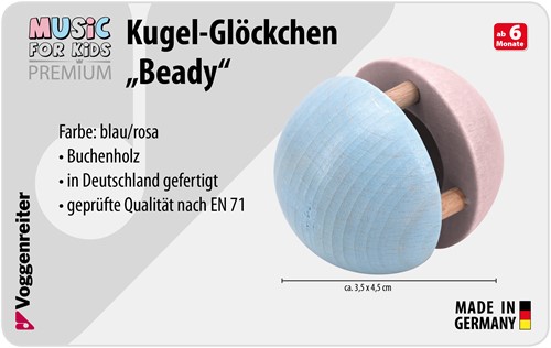 VOG - Houten Bal met belletje Beady pastel-3