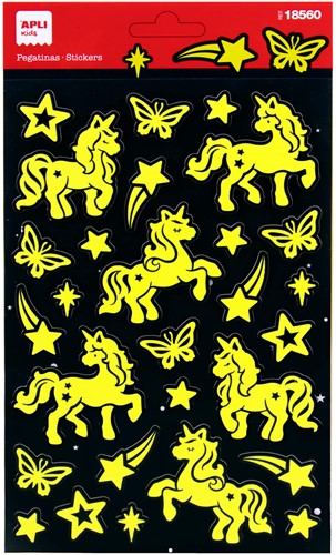 APLI - 1 Vel Stickers Glow In The Dark Eenhoorn