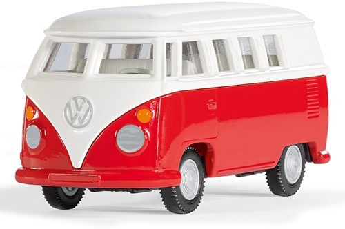 Siku VW T1 bus speelgoedauto 1:50 metaal/kunststof rood/wit deuren kunnen open trekhaak detailgetrouwe wielen-2