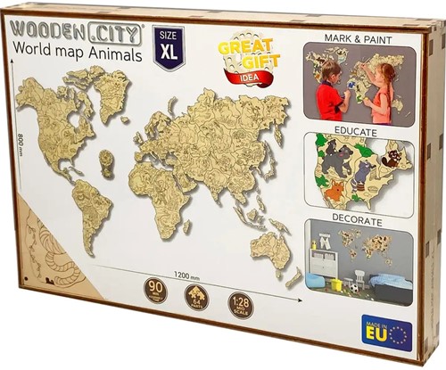 Wooden City - WORLD MAP ANIMALS XL-3