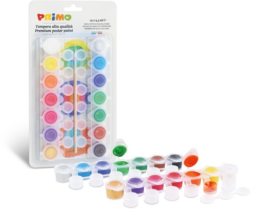 Primo - Plakkaatverf Set 14 Kleuren Inclusief Kwast
