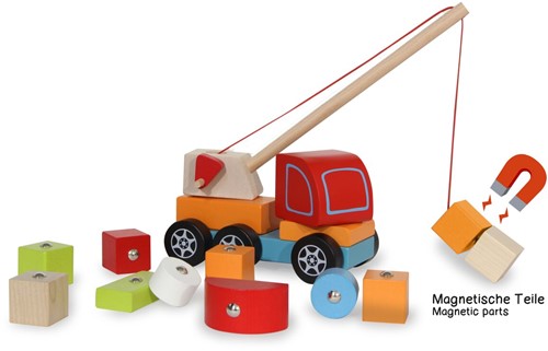Jamara - Wooden Toys Kidiwood plug-in Crane Truck 14pcs