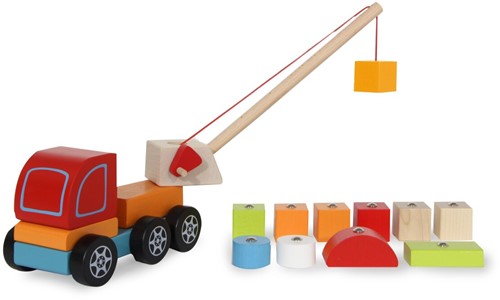 Jamara - Wooden Toys Kidiwood plug-in Crane Truck 14pcs-3