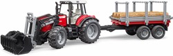 Bruder Massey Ferguson Tractor 7480 met frontlader en houttransport aanhanger