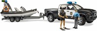 Bruder RAM 2500 politietruck met boot + trailer met 2 figuren-2
