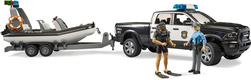 Bruder RAM 2500 politietruck met boot + trailer met 2 figuren-2