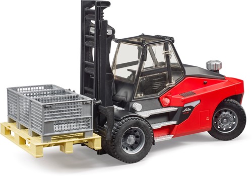 Bruder Linde HT160S heftruck met pallet en 3 palletkooien