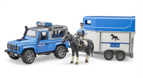 Bruder Land Rover Defender politievoertuig met politie te paard
