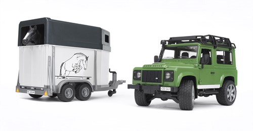 Bruder Land Rover Defender met paardentrailer en paard-2