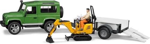 Bruder Land Rover Defender met JCB 8010 CTS-minigraafmachine
