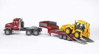 Bruder MACK Granite truck met dieplader en JCB 4CX baggerlader-2