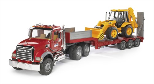 Bruder MACK Granite truck met dieplader en JCB 4CX baggerlader