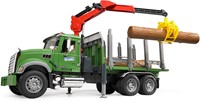 Bruder MACK Granite houttransport vrachtwagen met laadkraan en 3 boomstammen-2