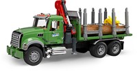 Bruder MACK Granite houttransport vrachtwagen met laadkraan en 3 boomstammen-3