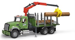 Bruder MACK Granite houttransport vrachtwagen met laadkraan en 3 boomstammen
