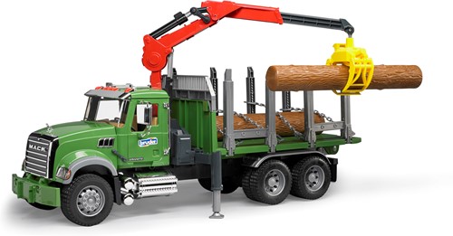 Bruder MACK Granite houttransport vrachtwagen met laadkraan en 3 boomstammen