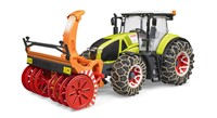 Bruder Claas Axion tractor 950 met sneeuwkettingen en sneeuwfrees
