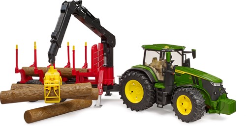 Bruder John Deere tractor 7R 350 met houtbouw aanhanger  en  4 boomstammen-2