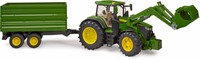Bruder John Deere tractor 7R 350 met voorlader en dubbelassige aanhanger-2